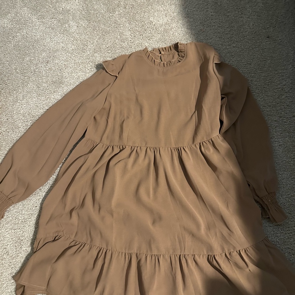 SHEIN Tan Long Sleeve Bishop Sundress